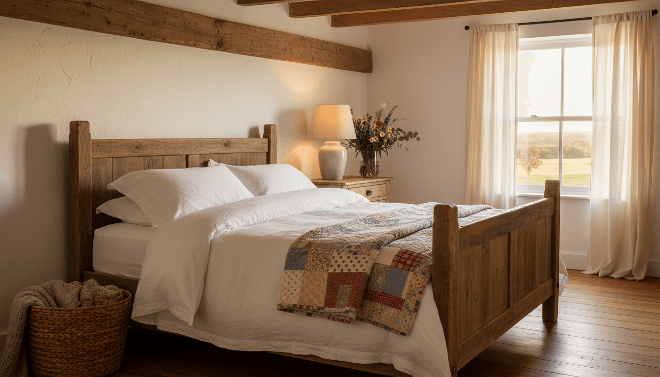 Cozy bedroom at Casa Tierra with a bed, a window, and a plant in warm light