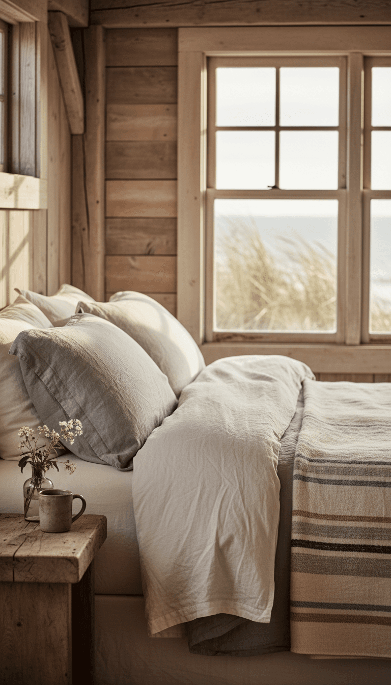 Sunny room with a bed and a plant on the windowsill